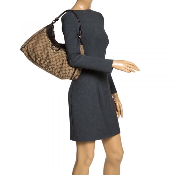 Authentic Gucci GG Canvas and Leather D Ring Hobo Bag Beige/Brown - Picture 3 of 16